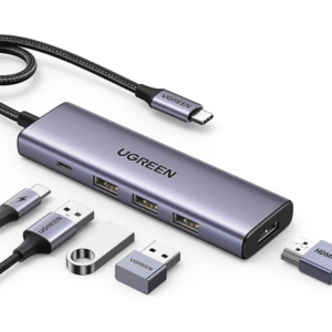 HUB USB-C (Docking Station) 5 en 1 | HDMI 2.0 4K@30Hz | 3 USB-A 3.0 (5Gbps) | USB-C PD Carga 100W | Potente Disipación de