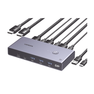 Conmutador KVM DisplayPort 8K | DP 1.4 | 2 Entradas 1 Salida | 4 Puertos USB 3.0 (3 USBA *1 USBC) | Soporta 8K@60Hz | HDR |