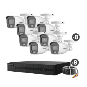 Kit TurboHD 1080p / DVR 8 Canales / 8 Cámaras Bala ColorVu con Microfono Integrado / Fuente de Poder / Accesorios de