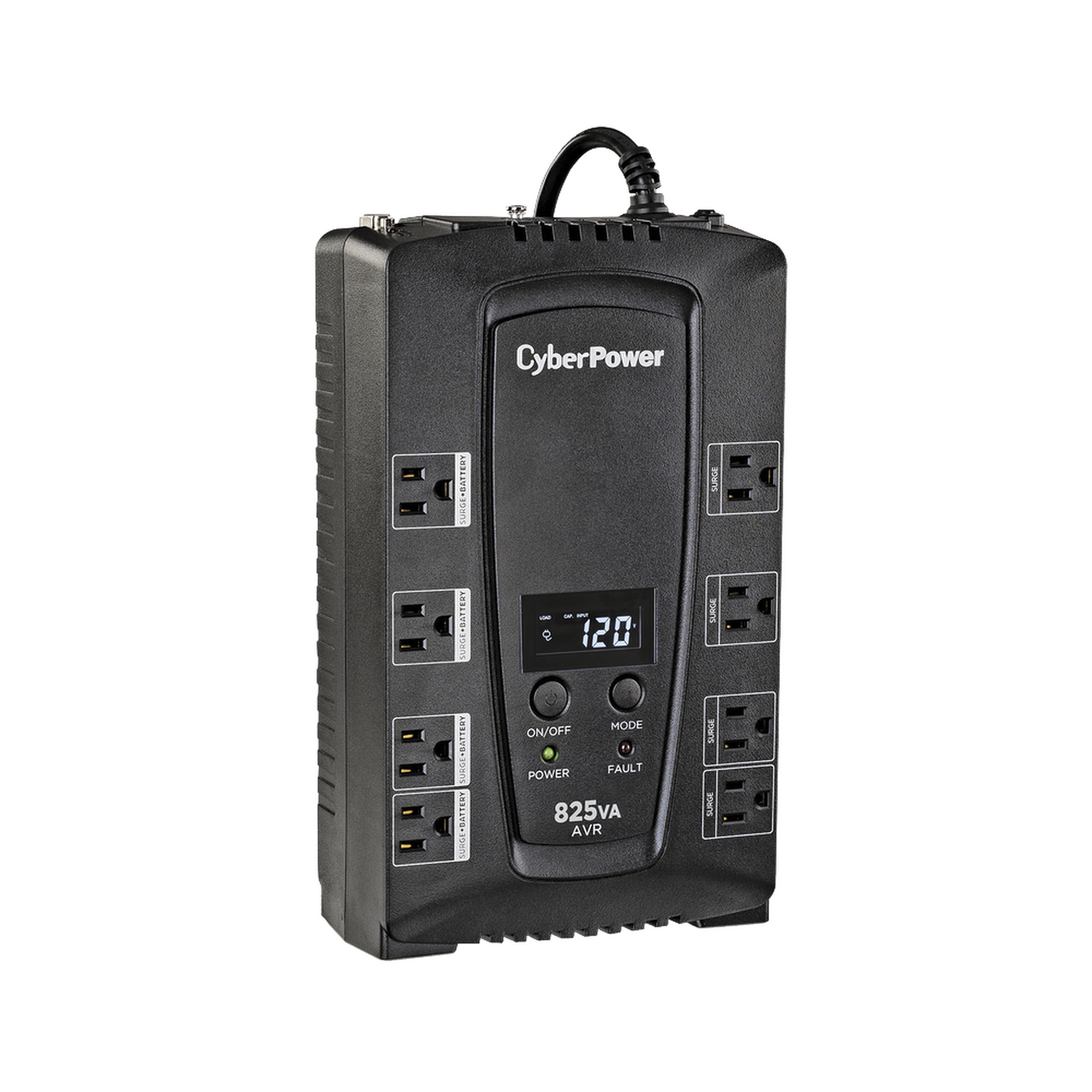 UPS de 825 VA/450 W, Topología Línea Interactiva, Entrada 120 Vca NEMA 5-15P, Tipo Gabinete Compacto, Con 8 Tomas NEMA 5-15R