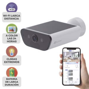Camara de Bateria con Panel Solar Integrado / 4K Resolucion / WI-FI 6 / Vision Nocturna / Detección Humana y de Vehiculos
