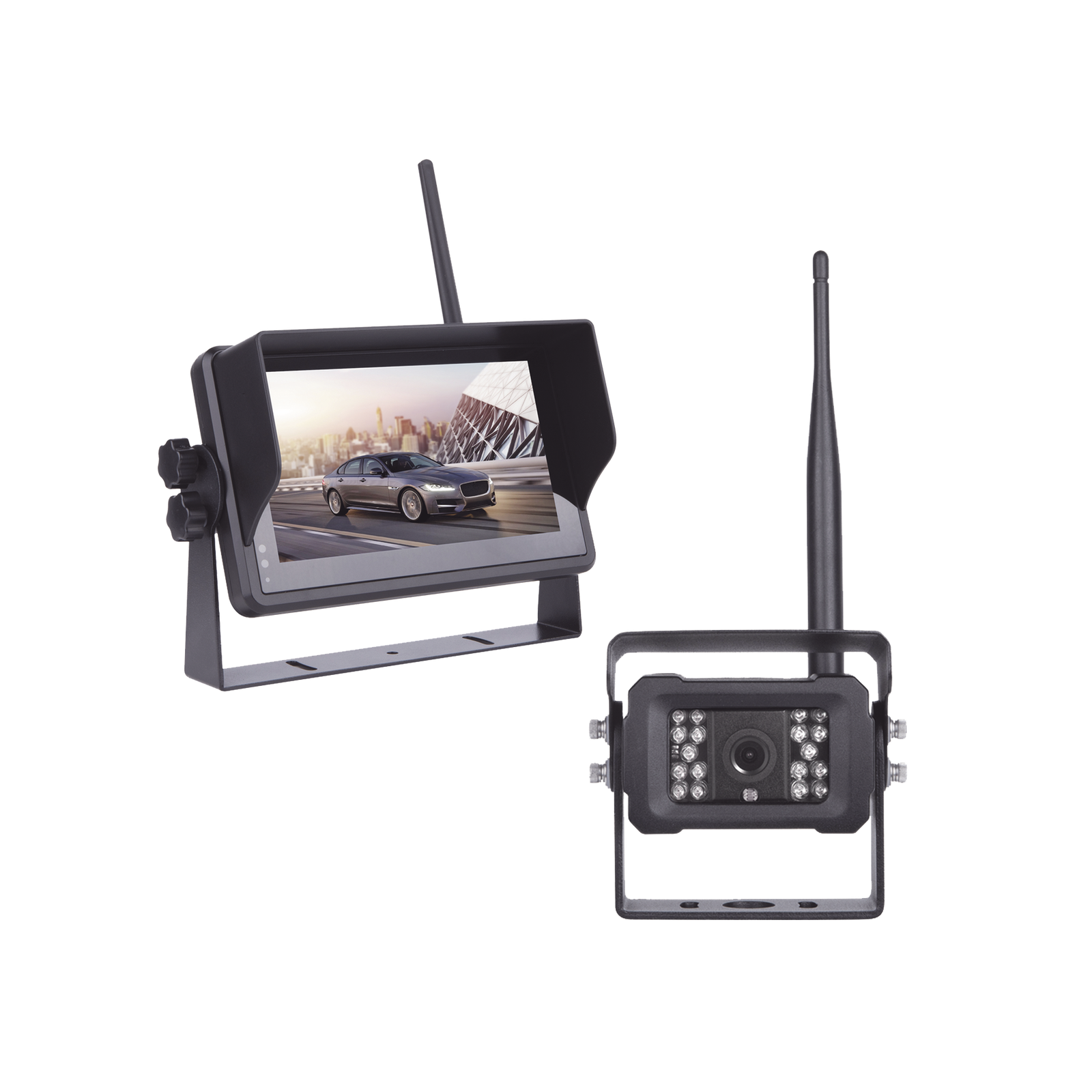 Sistema Profesional Inalámbrico de Cámara de Reversa Infrarroja y Monitor Touch de 7 para Vehículos de Trabajo y Montacargas