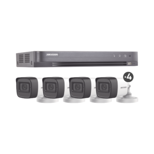 (MICRÓFONO INTEGRADO) KIT TURBOHD 5 Megapixel / DVR 4 Canales / 4 Cámaras Bala con Micrófono Integrado (exterior 2.8 mm)