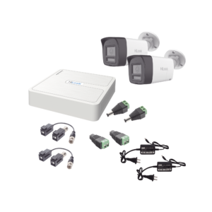 Kit HiLook Audio Bidireccional TurboHD 1080p / DVR 4 Canales / 2 Cámaras Bala (Exterior) con Bocina y Microfóno Integrado