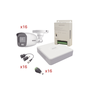 Kit TurboHD 1080p Lite / DVR 16 Canales / 16 Cámaras Bala Exterior ( 2.8mm) con ColorVu + Micrófono Integado / Transceptores