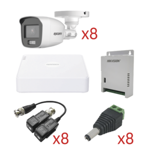 KIT TurboHD con Audio 1080p / DVR 8 Canales 1080p lite / 8 Cámaras Bala (exterior 2.8 mm) / Transceptores / Conectores