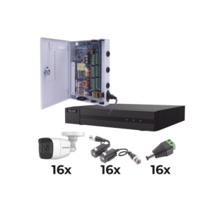 KIT TurboHD 1080p / DVR 16 Canales / 16 Cámaras Bala Policarbonato con Microfono (exterior 2.8 mm) / Transceptores