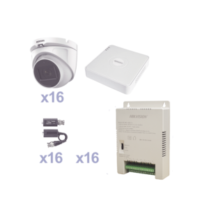 KIT TurboHD 1080p Lite / DVR 16 Canales / 16 Cámaras Eyeball Exterior ( 2.8mm) / Transceptores / Conectores / Fuente de
