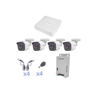 KIT TurboHD 1080 Lite / DVR 4 Canales / 4 Cámaras Bala (exterior 2.8 mm) / Transceptores / Conectores / Fuente de Poder