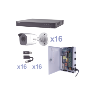 KIT TurboHD 1080p / DVR 16 Canales / 16 Cámaras Bala (exterior 2.8 mm) / Transceptores / Conectores / Fuente de Poder