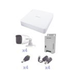 KIT TurboHD con Audio 1080p / DVR 4 Canales / 4 Cámaras Bala (exterior 2.8 mm) / Transceptores / Conectores / Fuente de