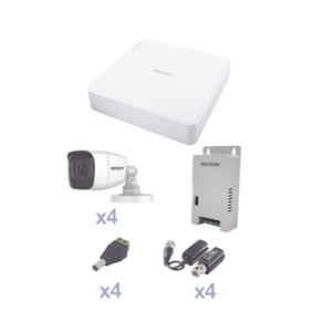 KIT TurboHD con Audio 1080p / DVR 4 Canales / 4 Cámaras Bala (exterior 2.8 mm) / Transceptores / Conectores / Fuente de