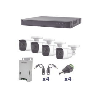 KIT TurboHD 1080p / DVR 4 Canales / 4 Cámaras Bala Policarbonato con Audio Integrado (exterior 2.8 mm) / Transceptores