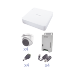 KIT TurboHD con Audio 1080p / DVR 4 Canales / 4 Cámaras Domo (exterior 2.8 mm) / Transceptores / Conectores / Fuente de