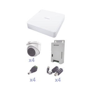 KIT TurboHD con Audio 1080p / DVR 4 Canales / 4 Cámaras Domo (exterior 2.8 mm) / Transceptores / Conectores / Fuente de