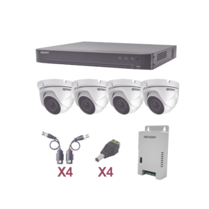 KIT TurboHD 1080p / DVR 4 Canales / 4 Cámaras Eyeball (exterior 2.8 mm) / Transceptores / Conectores / Fuente de Poder
