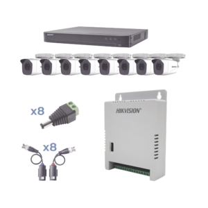 KIT TurboHD 1080p / DVR 8 Canales / 8 Cámaras Bala (exterior 2.8 mm) / Transceptores / Conectores / Fuente de Poder