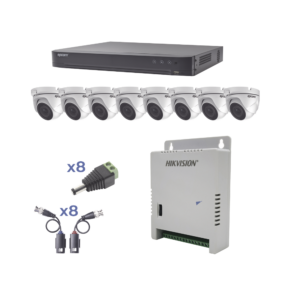 KIT TurboHD 1080p / DVR 8 Canales / 8 Cámaras Eyeball (exterior 2.8 mm) / Transceptores / Conectores / Fuente de Poder