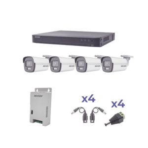 KIT COLORVU TURBOHD 1080p / DVR 4 Canales / 4 Cámaras Bala (exterior) lente 2.8mm / Fuente de poder profesional