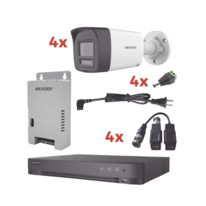 Kit Audio Bidireccional TurboHD 1080p / DVR 4 Canales / 4 Cámaras Bala (Exterior) con Bocina y Microfóno Integrado / 1