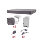 KIT TurboHD 1080p / DVR 4 Canales / 4 Cámaras Bala (exterior 2.8 mm) / Transceptores / Conectores / Fuente de Poder