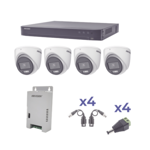 KIT COLORVU TURBOHD 1080p / DVR 4 Canales / 4 Cámaras eyeball (exterior) lente 2.8mm / Fuente de poder profesional