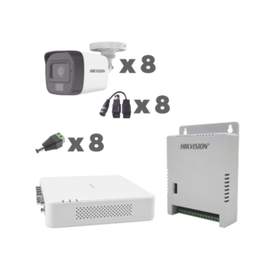 KIT TurboHD 1080p / DVR 8 Canales con audio por coaxitron / 8 Cámaras con Micrófono Integrado 101° Visión/ luz blanca + IR