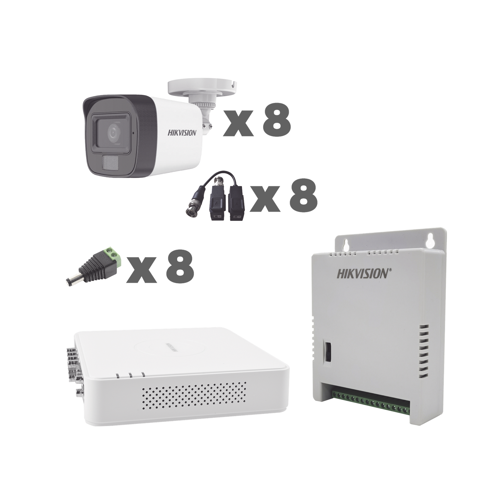 KIT TurboHD 1080p / DVR 8 Canales con audio por coaxitron / 8 Cámaras con Micrófono Integrado 101° Visión/ luz blanca + IR