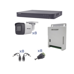 KIT TurboHD 1080p / DVR 8 Canales / 8 Cámaras Bala (exterior 2.8 mm) / Transceptores / Conectores / Fuente de Poder
