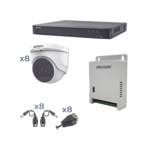 Kit TURBOHD 1080p / DVR 8 Canales / 8 Cámaras Turret (exterior 2.8 mm) / Conectores / Transceptores / Fuente de Poder