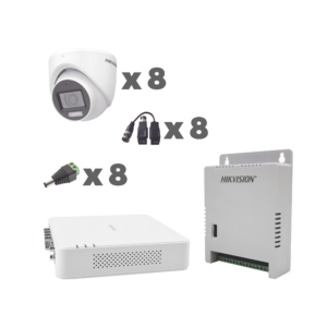 KIT TurboHD 1080p / DVR 8 Canales con audio por coaxitron / 8 Cámaras con Micrófono Integrado 101° Visión/ luz blanca + IR