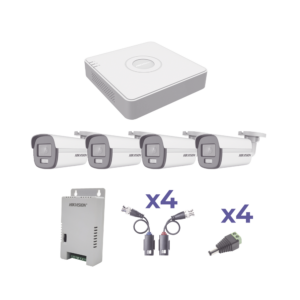 KIT COLORVU TURBOHD 1080p Lite / DVR 4 Canales / 4 Cámaras Bala (exterior 2.8 mm) / Transceptores / Conectores / Fuente de