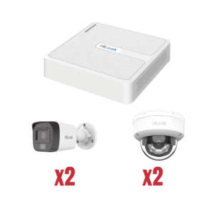 Kit IP 1080p (2 Megapixel) / NVR de 4 Canales con 4 Puertos PoE / 2 Cámaras IP Bala para Exterior con microfono y Dual light