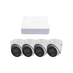 Kit IP 1080p (2 Megapixel) / NVR de 4 Canales con 4 Puertos PoE / 4 Cámaras IP Turret con Micrófono Integrado / ColorVu y