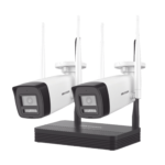 Kit IP Inalámbrico 4 Megapixel / NVS 4 Canales / 2 Cámaras Bala para Exterior con Lente 2.8 mm y Dual Light (30 mts IR + 30