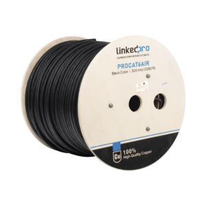 Bobina de Cable FTP con Mensajero de Acero de 305 Metros (1000 Pies) Cat6+ Calibre 23, Color Negro, para Aplicaciones en