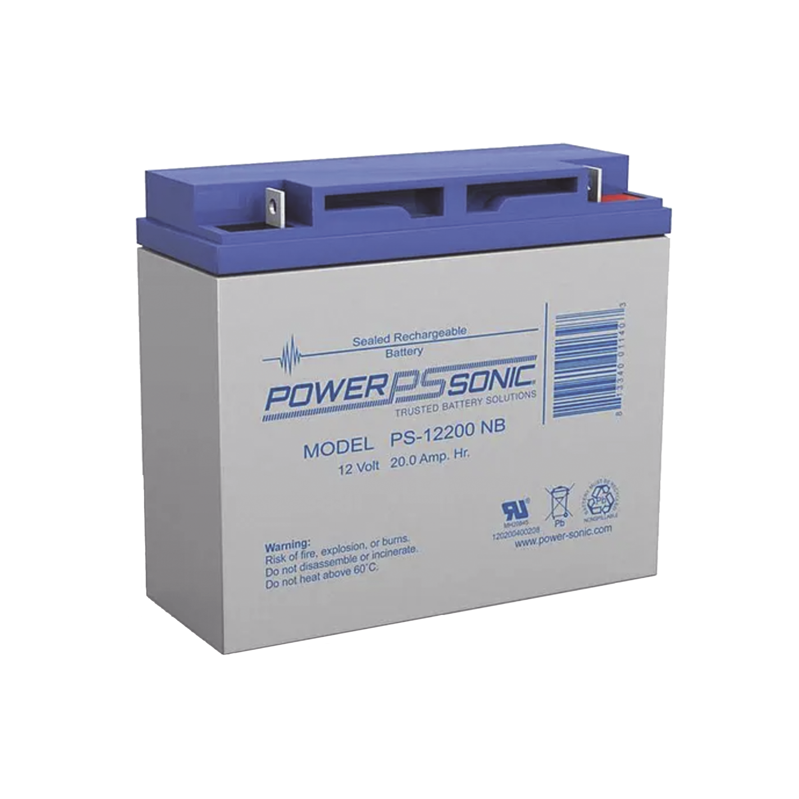 Batería 12V, 20AH, Para Respaldo, Tecnologías AGM/VRLA, 5 Años Vida Útil, Terminales NB2, Reconocida UL (PS-12200)