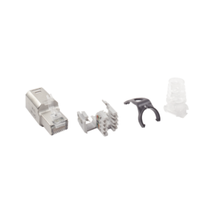 Plug RJ45 Cat6A Blindado, Terminación en Campo, Compatible con Todas las Categorías, con Clip Protector de Seguro