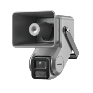 Cámara IP 4 Megapixel + Bocina IP Integrada / Lente Motorizado 2.8 a 12 mm / 7 Watts de Potencia / Exterior IP67 / PoE+