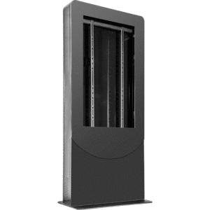 Kiosko tipo Vertical color negro para Pantallas 55 / Construcción Totalmente en Acero / Base Plana / 6 Tomas Eléctricas con