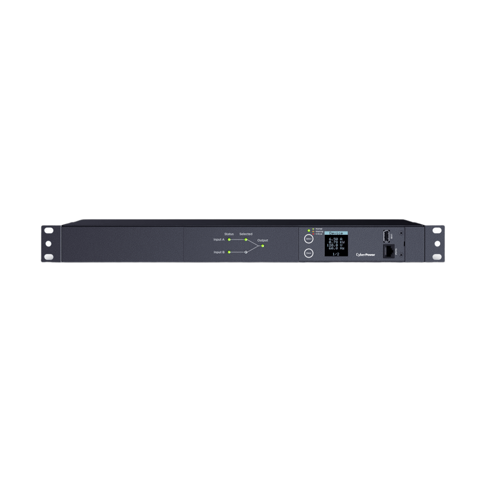 PDU ATS (Fuente Redundante Auto-transferible) Medible, Para Distribución de Energía, 2 Entradas 120 Vca NEMA5-15P, Con 10