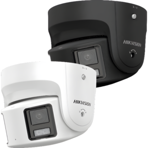 [ PROTECCIÓN ACTIVA ] Turret IP Panorámica 8 Megapíxel / Color Negro / 2 Lentes 4 mm (180°) / Imagen a Color 24/7 (ColorVu) / PoE / WDR 130° / IP67 / ACUSENSE / Luz Estroboscópica y Alarma Audible / 30 mts Luz Blanca /