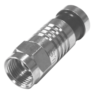 Conector F Macho Plegado Axial por Compresión para RG-59/U, Cuerpo en Níquel y Banda Negra.