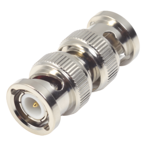 Adaptador tipo Barril para 75 Ohm, de Conector BNC Macho a BNC Macho, Niquel/ Oro/ Teflón. (RFB-1733)