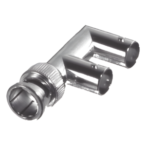 Adaptador Triple en F para 75 Ohm, de Conector BNC Macho a Doble BNC Hembra, Níquel/ Oro/ Delrin.