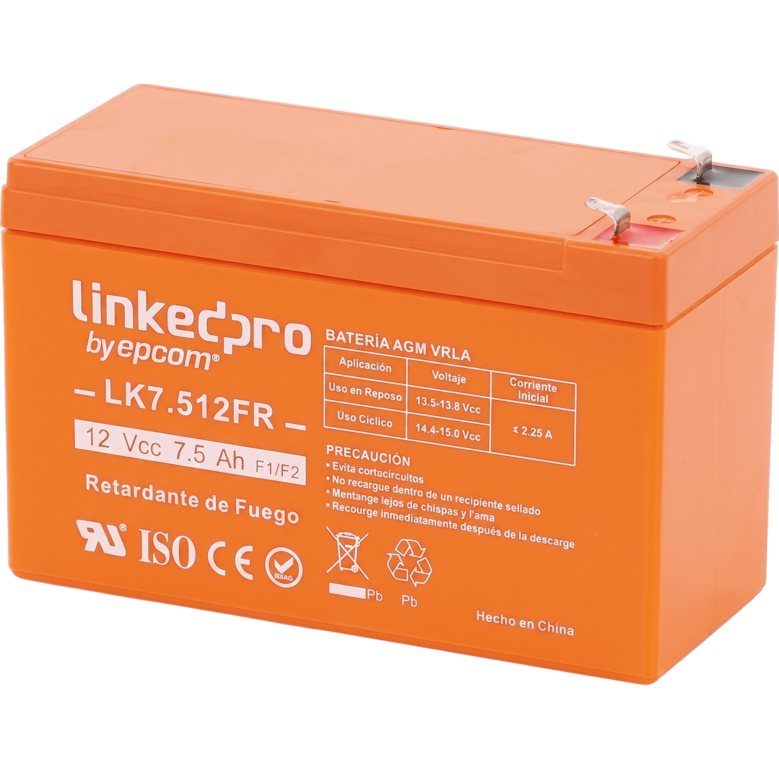 Batería de respaldo 12 V 7.5 Ah AGM | Certificada UL94-V0 Retardante a la Flama | Especial para Seguridad Electrónica | Vida