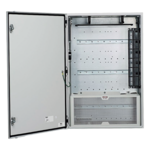 Gabinete de Zona de Red / Montaje en Pared / 2 Switches Industriales / IP66 / UL Tipo 4/12 / Rieles DIN / Puerta Reversible