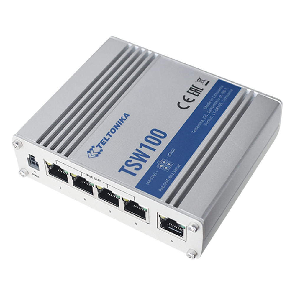 Switch Industrial No-Administrable / 5 Puertos Gigabit / 4 Puertos PoE+ 802.3af/at / 120W Total / -40°C a 75°C / Riel DIN / 115x32x95 mm (4.5x1.3x3.7 in)
