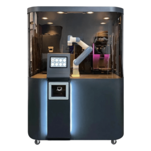 Solución robótica autónoma para barra de café con cobot integrado, operación 24 horas y pago por código QR